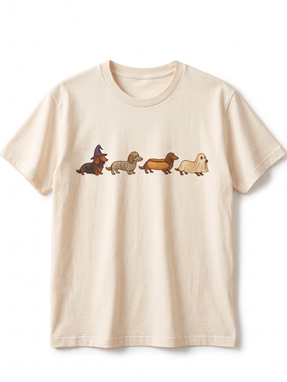 Dachshund Dog Halloween Costume Lineup Natural T-Shirt